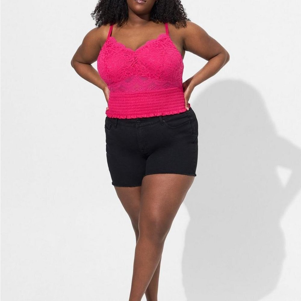 Torrid Pink Peacock Lace Smocked Crop Top
